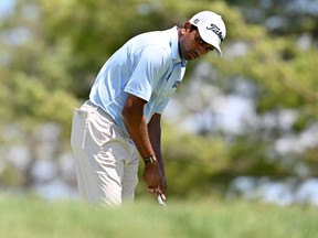Sudarshan Yellamaraju of Canada prepares to putt on the 17th hole during the third round of the RBC Canadian Open at TPC Toronto at Osprey Valley in Caledon, Ont., Saturday, June 13, 2026.