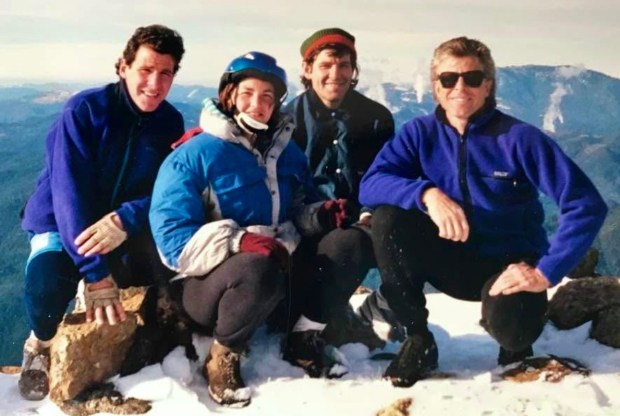 Giampaolo Pesce, at left, atop a snowy Mount St. Helena in Napa County with his sister-in-law Rita, brother Luca and friend Charly Flashman, right. (Courtesy of Pesce family)