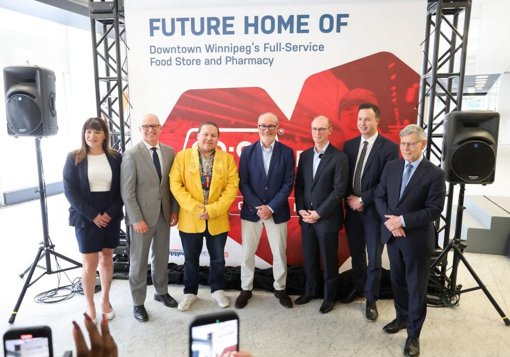 TNRED
Local, provincial and federal dignitaries and officials at the Wednesday press conference announcing Red River Co-op's newest store will be an anchor tenant in the redevelopment of the former Portage Place mall.