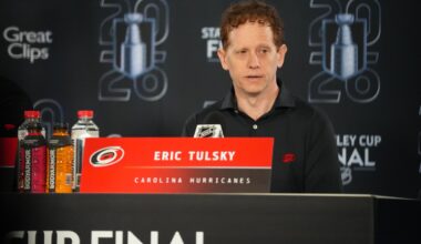 Jun 1, 2026; Raleigh, North Carolina, USA; Carolina Hurricanes general manger Eric Tlulsky during media day for the 2026 Stanley Cup Final at Lenovo Center.