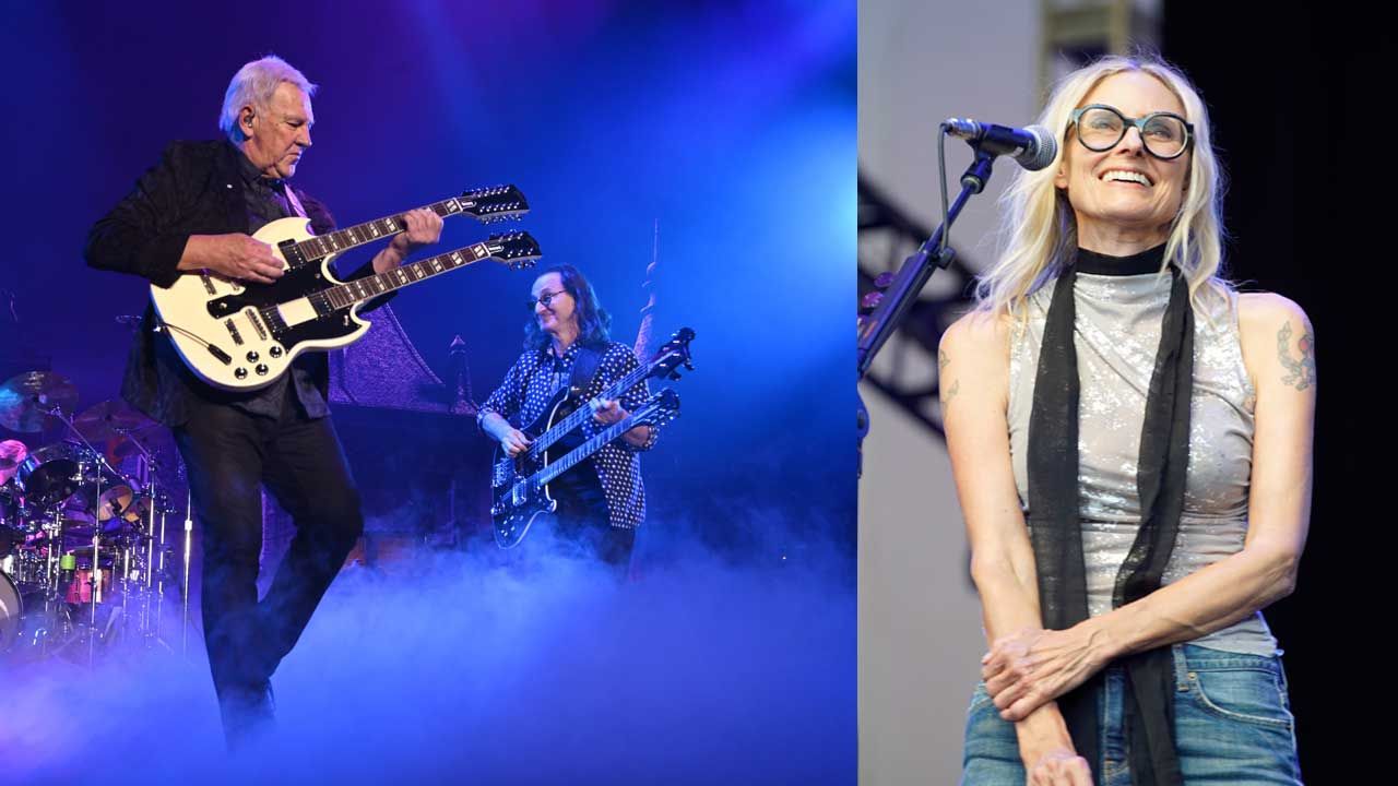 Rush and Aimee Mann onstage (composite image)