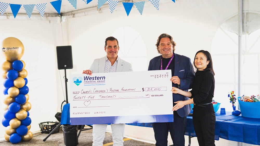 (L to R): Western Financial Group’s CEO Grant Ostir, Stefano Grande, President and CEO of the Children’s Hospital Foundation of Manitoba, Western Communities Foundation Director Michelle Mak.