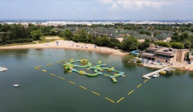 Inflatable waterpark and boathouse open soon at Brampton lake, weather permitting