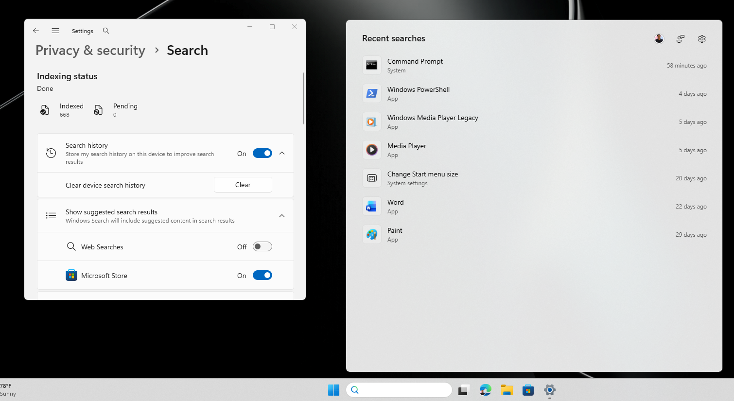 Windows Search after turning off Web Searches
