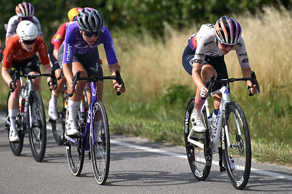 Monica Trinca Colonel of Italy and Team Liv AlUla Jayco and Alena Amialiusik of Belarus and UAE Team ADQ attack during the 37th Giro d&amp;apos;Italia Women 2026, Stage 6