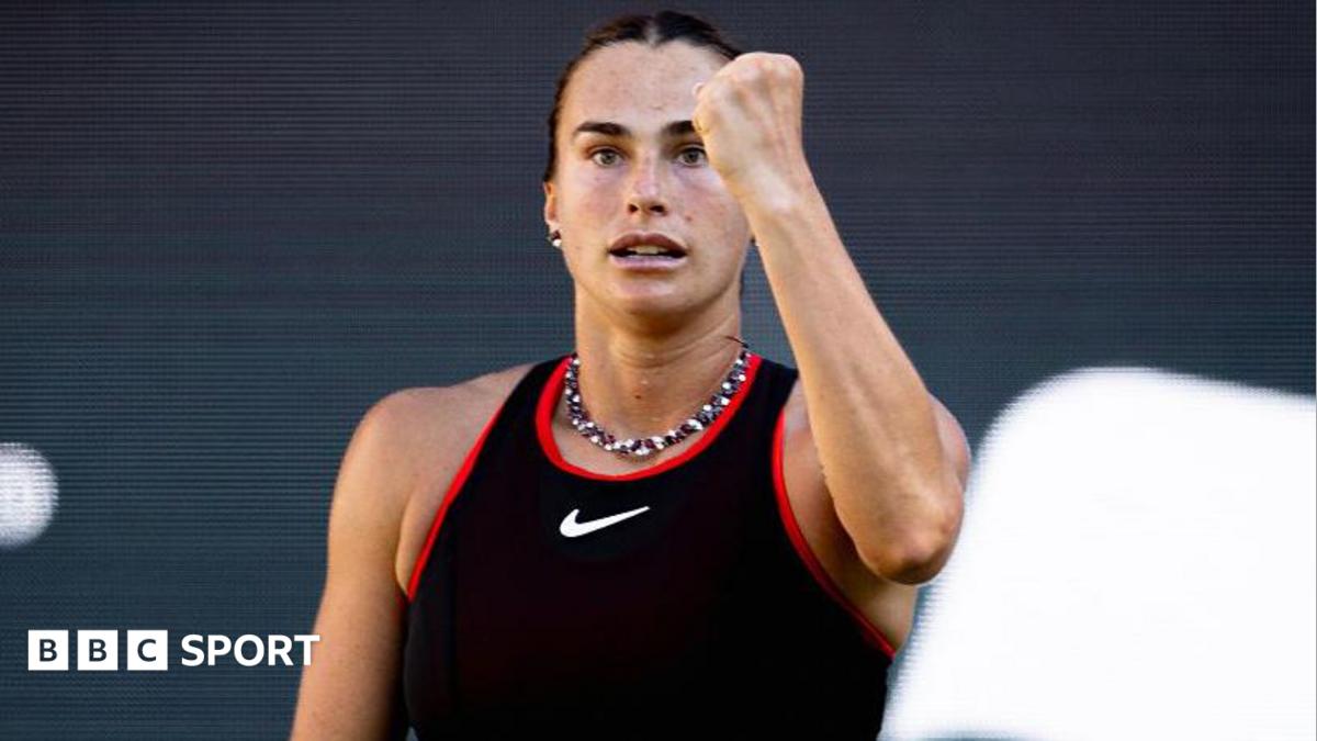 Aryna Sabalenka celebrates while playing against Nikola Bartunkova at the Berlin Open
