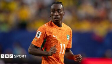 Ivory Coast winger Yan Diomande looks on during his team's World Cup victory over Ecuador