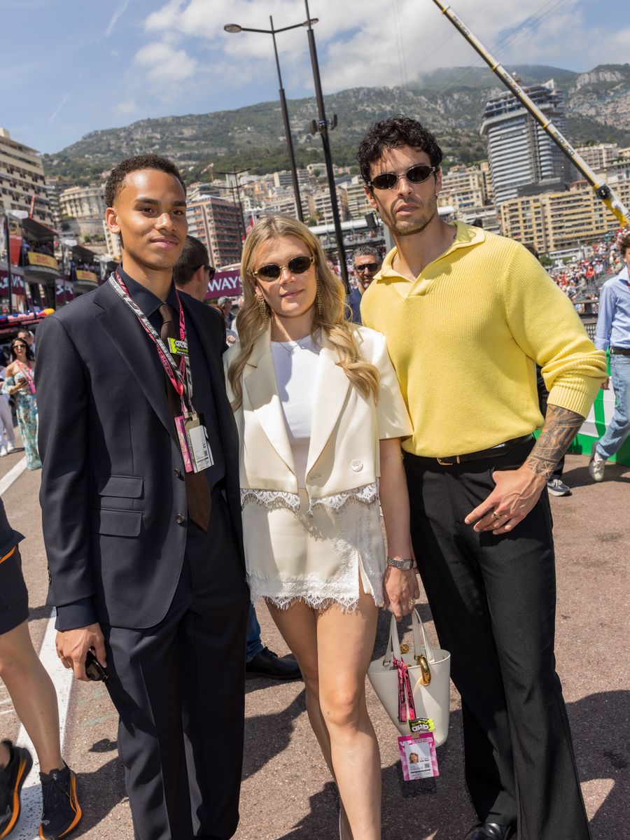 Alexandre Grimaldi, Camille Gottlieb and Baptiste Giabiconi are seen during the F1 Grand Prix of Monaco at Circuit de Monaco on June 07, 2026 in Monte-Carlo