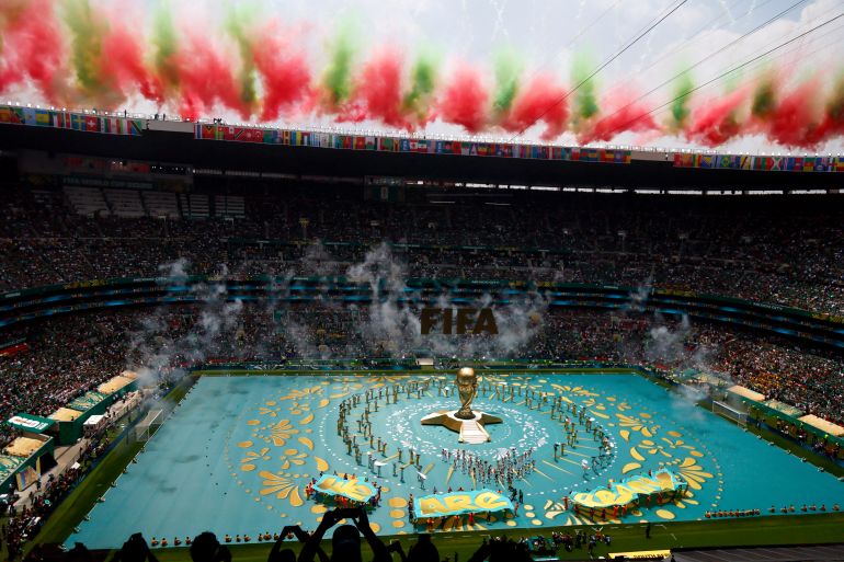 Artists perform during the opening ceremony ahead of the 2026 World Cup Group A football match between Mexico and South Africa at the Mexico City Stadium in Mexico City on June 11, 2026. (Photo by Rodrigo OROPEZA / AFP)
