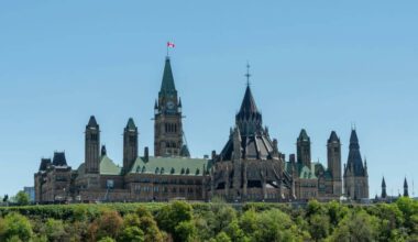 A wide shot of the Canadian parliament