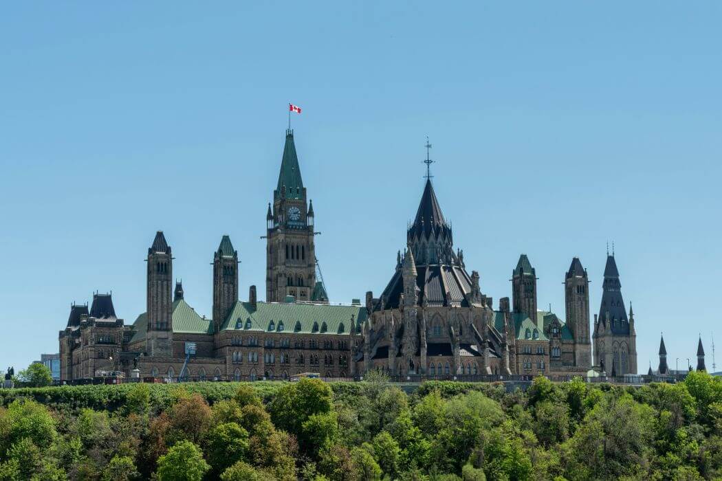 A wide shot of the Canadian parliament
