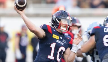 Alouettes quarterback Davis Alexander has passed for a CFL-leading 777 yards and four touchdowns this season.