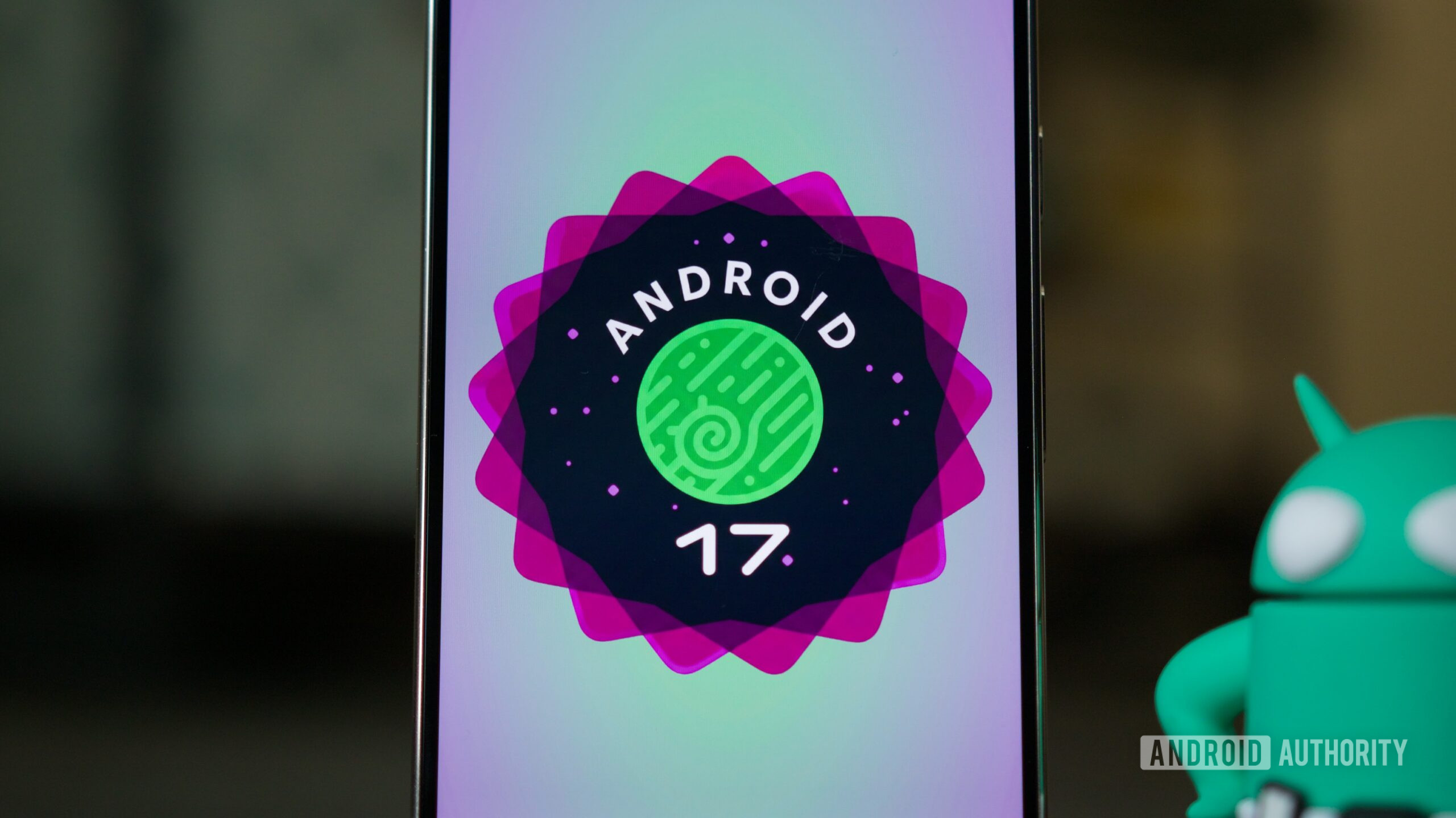 android 17 logo hero 9 The Android 17 logo on a Pixel phone.