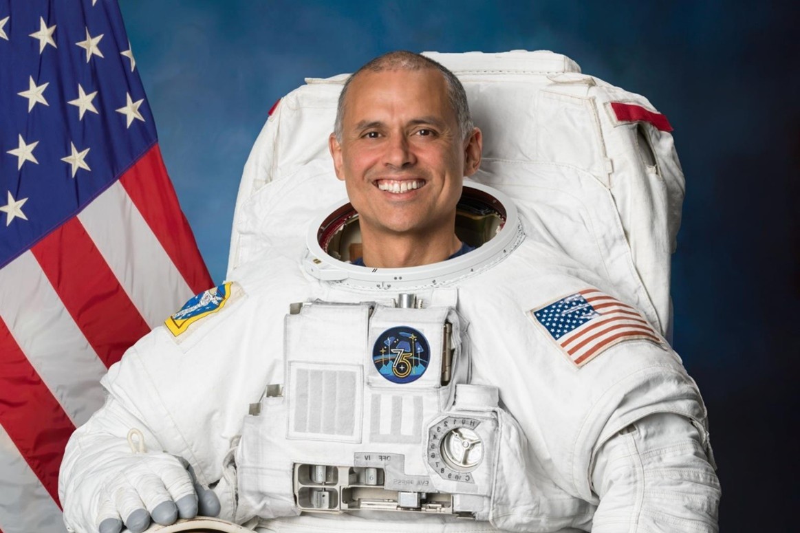 NASA astronaut and International Space Station Expedition 74/75 flight engineer Anil Menon poses for a portrait at NASA's Johnson Space Center in Houston.