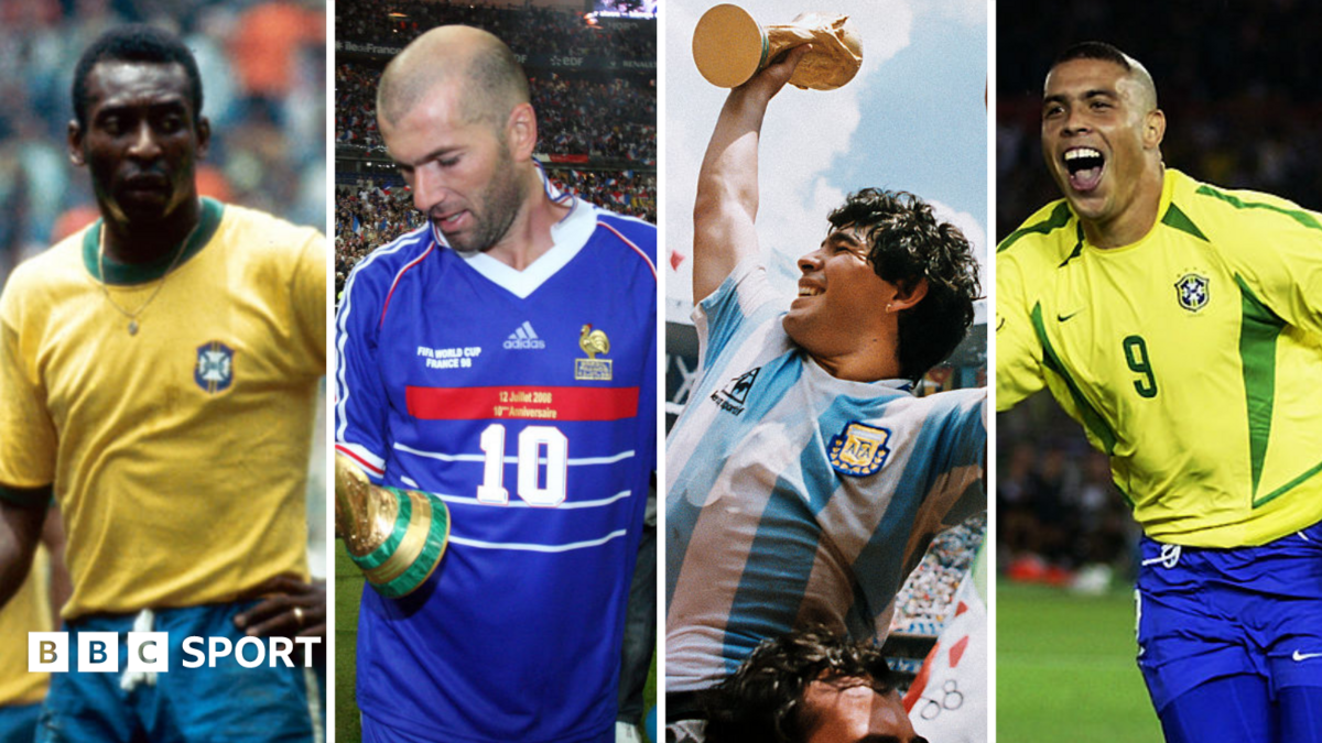 Graphic of Messi, Hurst, Pele and Maradona