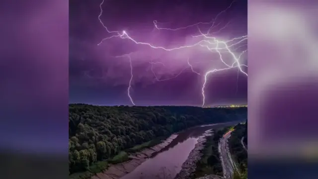 Lightning turned the sky purple above the River Avon in Bristol