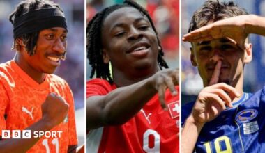 A split image showing youngsters who have impressed at the 2026 World Cup including the Ivory Coast's Yan Diomande (left), Switzerland's Johan Manzambi  (centre) and Bosnia-Herzegovina's Kerim Alajbegovic
