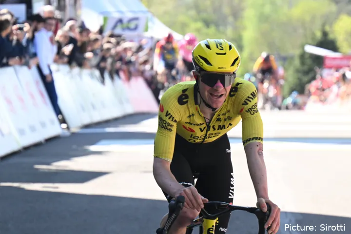 Ben Tulett crosses the line at La Fleche Wallonne 2026