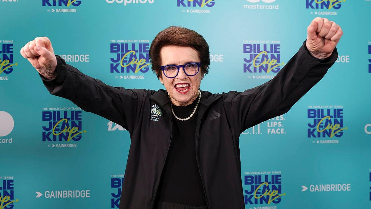 Billie Jean King posing for a portrait indoors at Shenzhen Bay Sports Centre Arena