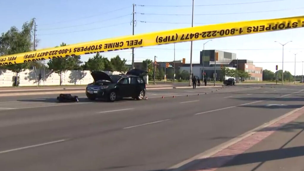 Police in Peel Region are shown investigating a two-vehicle crash in Brampton on June 13, 2026. CITYNEWS/Joe Lotocki