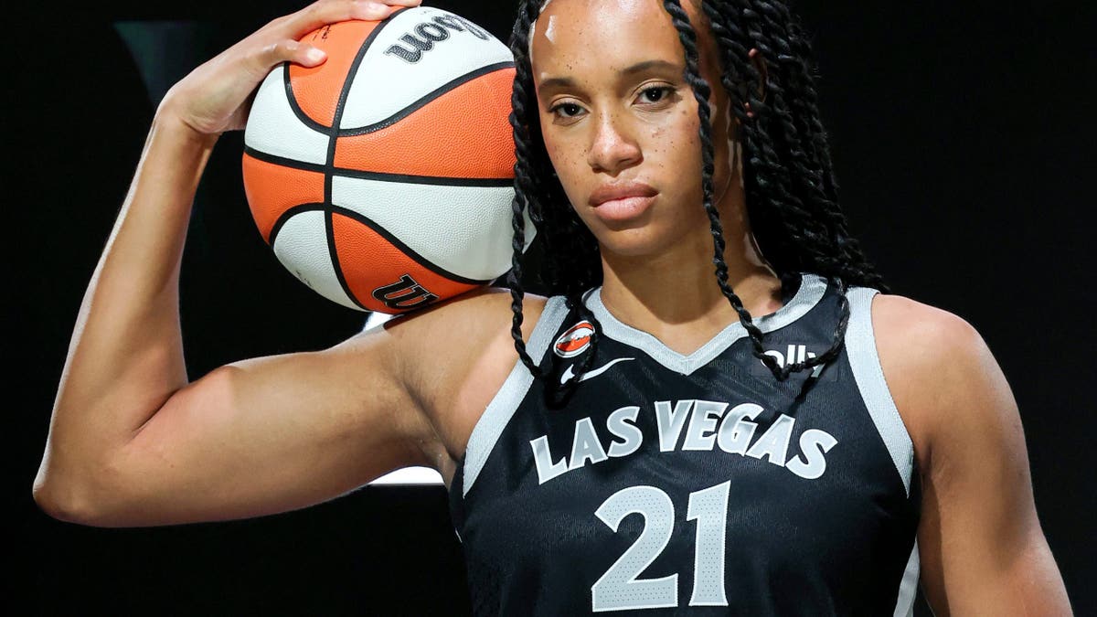 Brianna Turner wearing Las Vegas Aces uniform filmed in studio