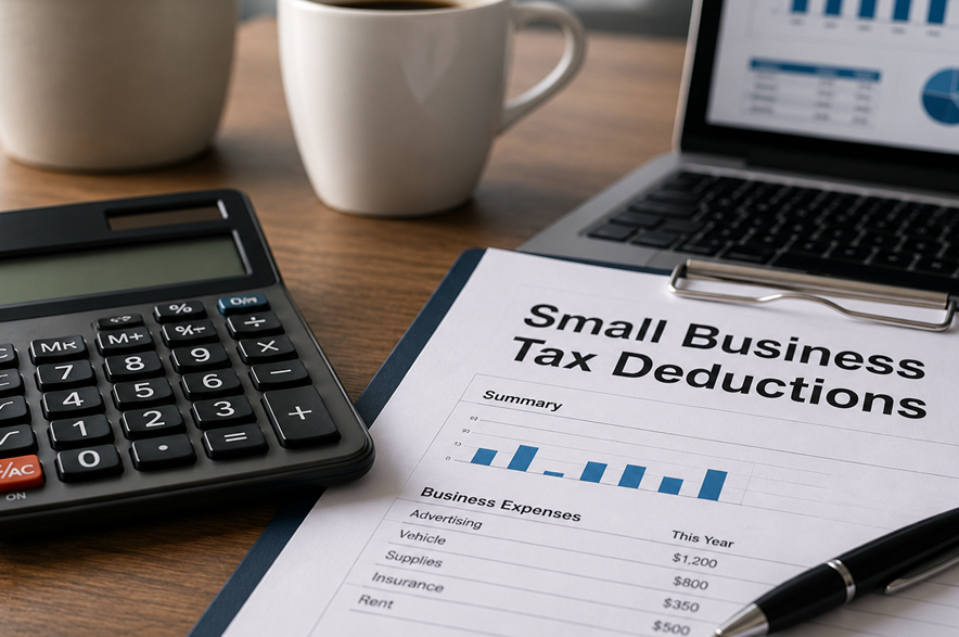 A claculator and accounts sheet.
