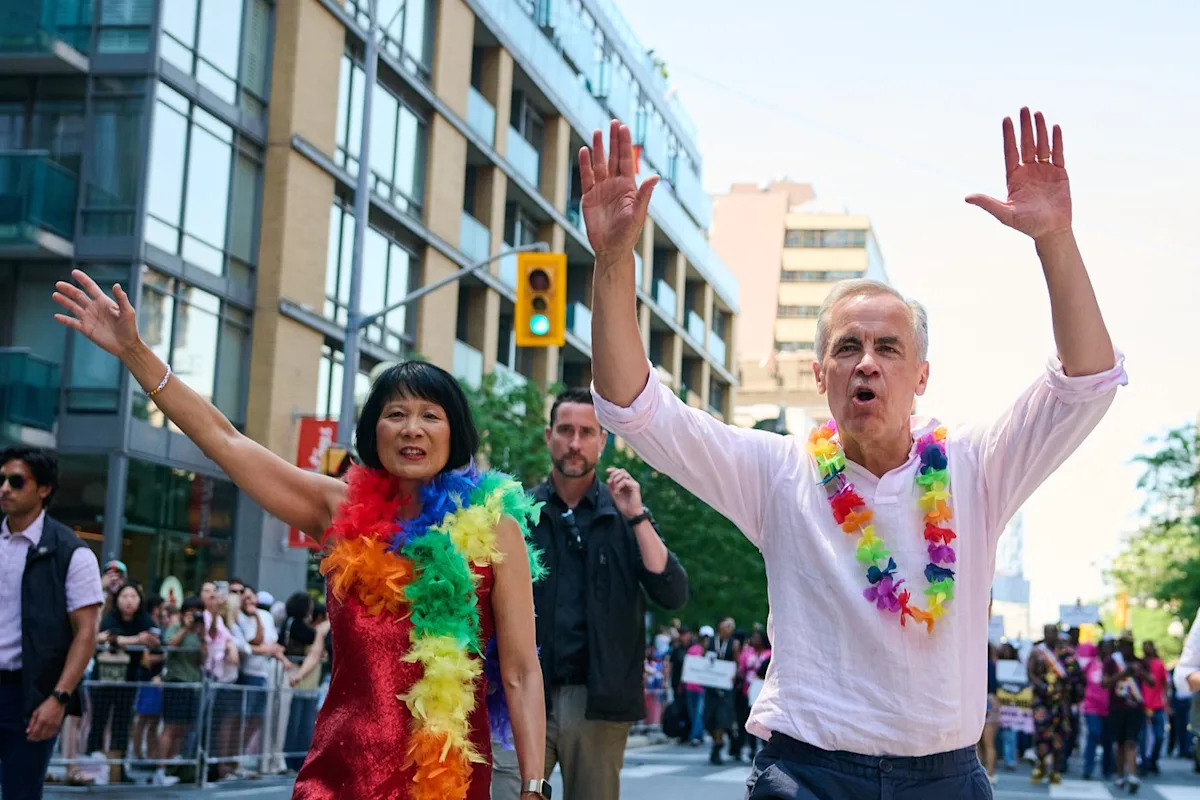 Revellers drench Mark Carney with water as Toronto celebrates Pride Parade