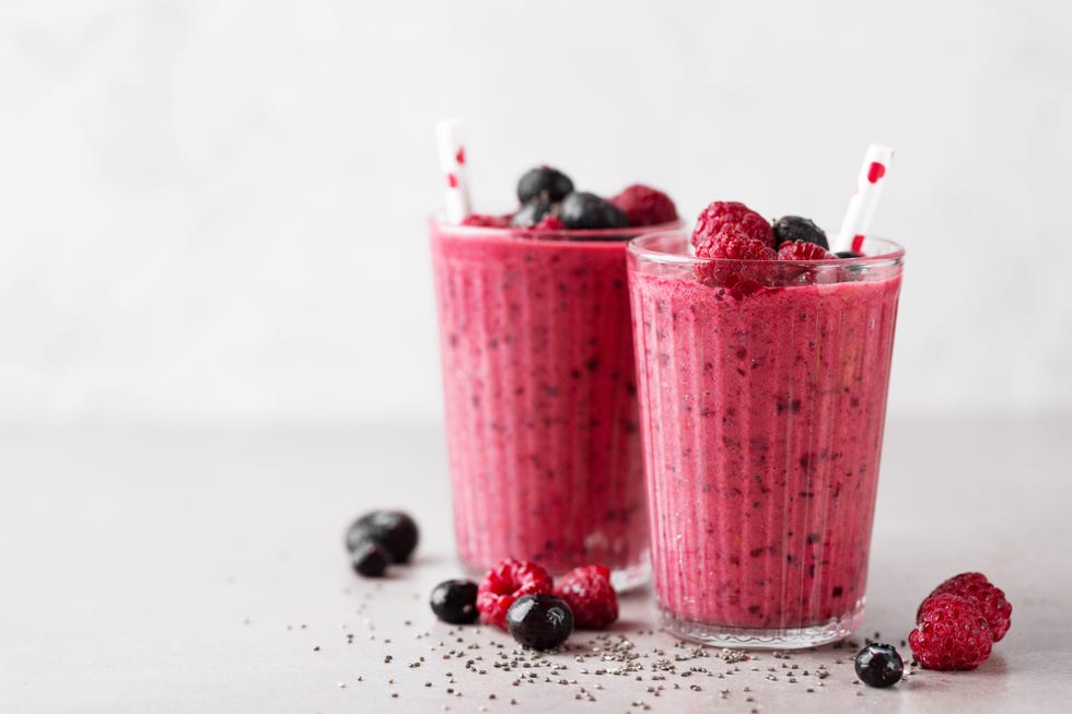 tasty healthy dieting red berry smoothie with chia seeds