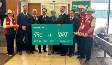Cowboy hats and snacks help kick off first Calgary to the Sault flight
