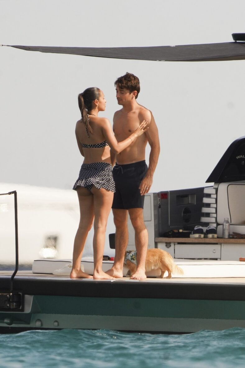 Charles Leclerc and Alexandra Saint Mleux aboard a boat in Saint-Tropez