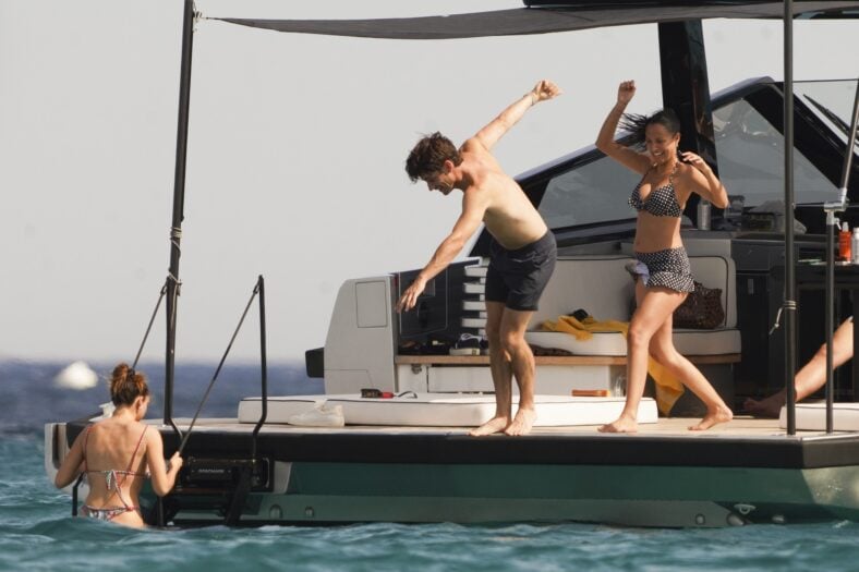 Charles Leclerc jumps off boat in Saint-Tropez
