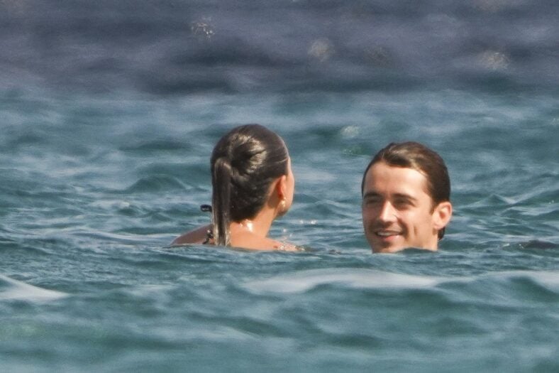 Charles Leclerc and Alexandra Saint Mleux swim in the water in Saint-Tropez