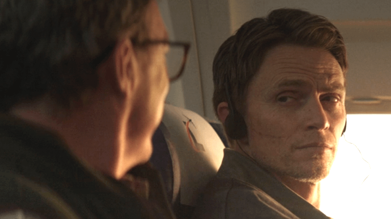 Bullseye looking at Mr. Charles in Daredevil: Born Again.
