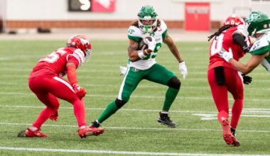 ‘They call me 7-11, I’m open 24 hours’: Riders’ Kian Schaffer-Baker breaks down his two-touchdown performance against Calgary | 620 CKRM - The Voice of Saskatchewan