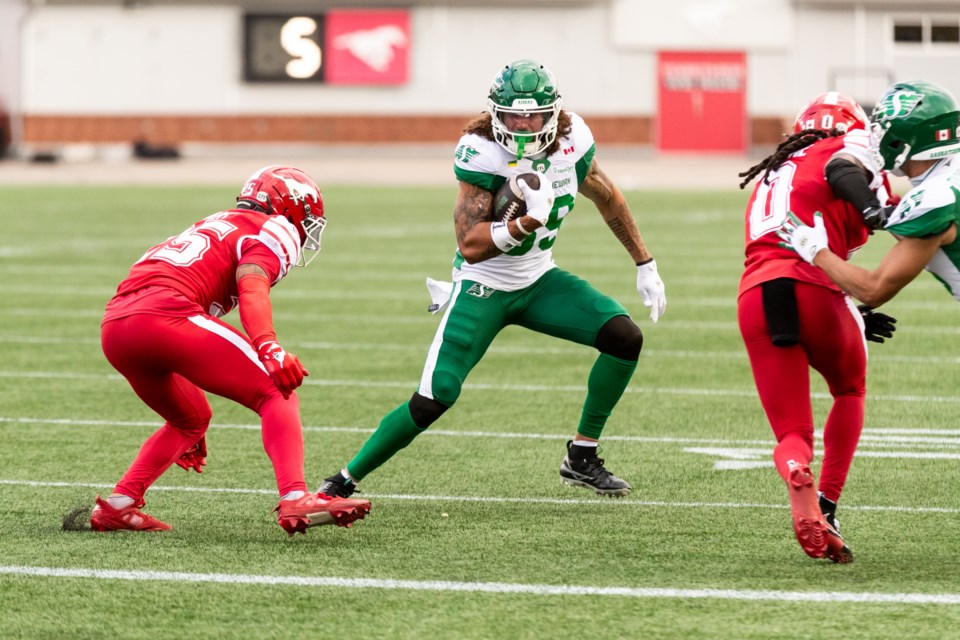 ‘They call me 7-11, I’m open 24 hours’: Riders’ Kian Schaffer-Baker breaks down his two-touchdown performance against Calgary | 620 CKRM - The Voice of Saskatchewan