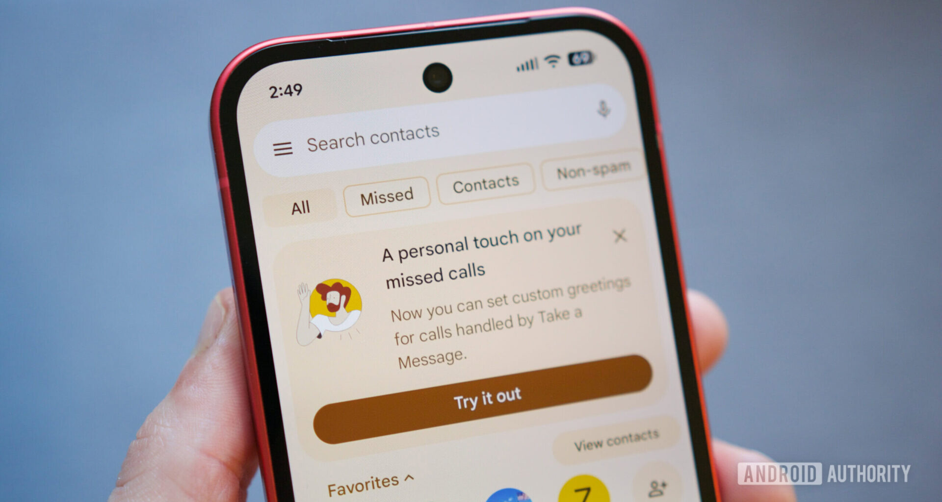 Pop-up for creating a custom Take a Message recording in the Google Phone app.
