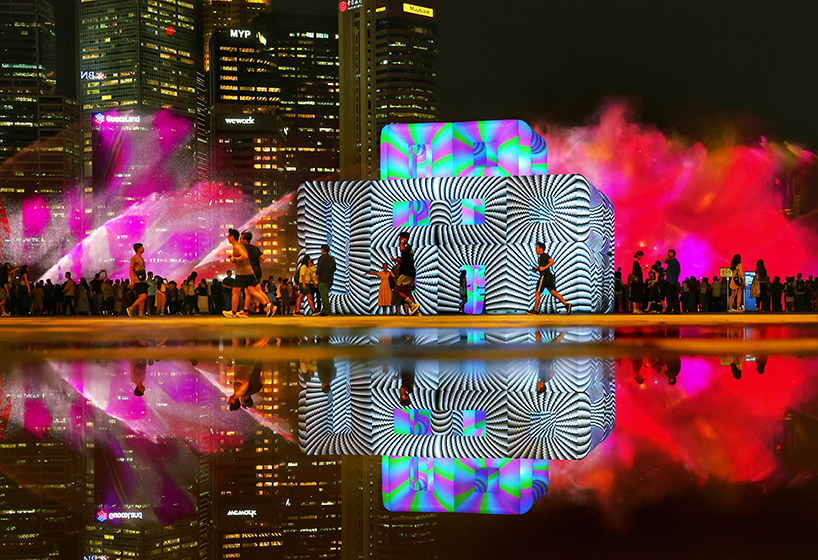 cyril lancelin's tubular installation becomes a walkable cube of light and color in singapore - 1