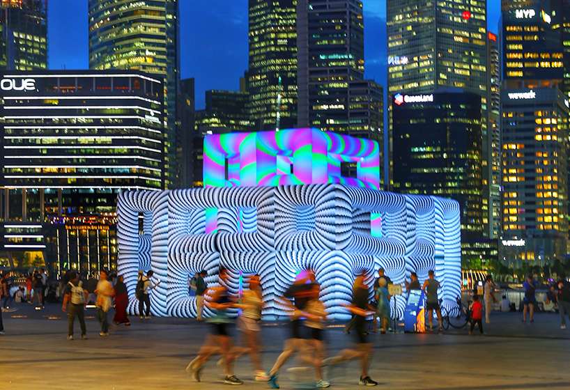 cyril lancelin's tubular installation becomes a walkable cube of light and color in singapore - 3
