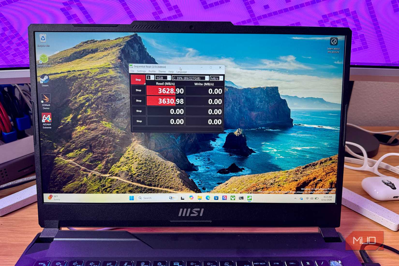 crystaldiskmark running on a PC laptop