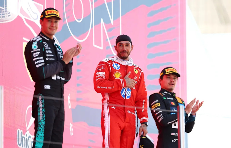 Hamilton led an all-British podium on Sunday - the first since 1968 (Getty)