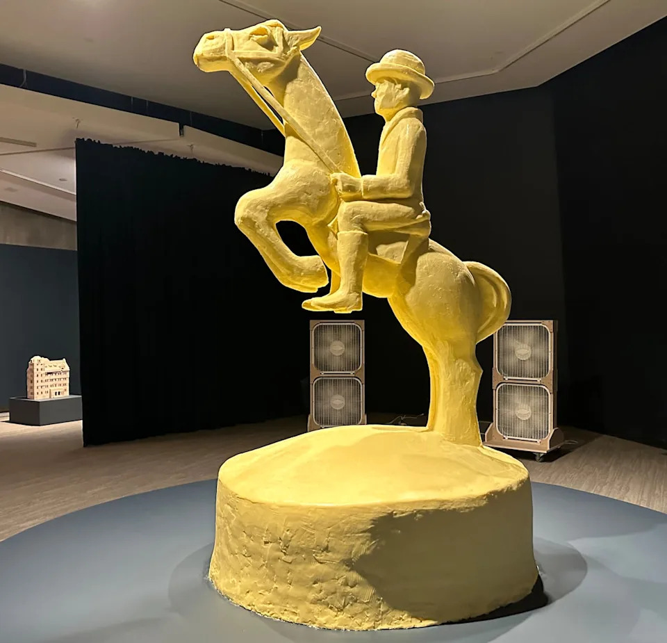 Ghazaleh Avarzamani's exhibit at Contemporary Calgary is centered around a 500-pound butter sculpture of a cowboy on horseback.