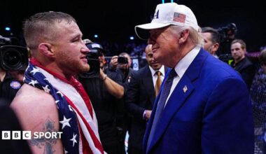 Justin Gaethje and Donald Trump talk in the octagon