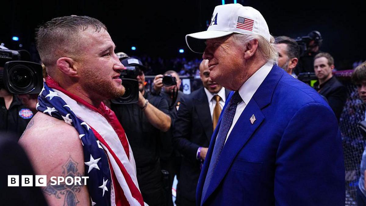 Justin Gaethje and Donald Trump talk in the octagon