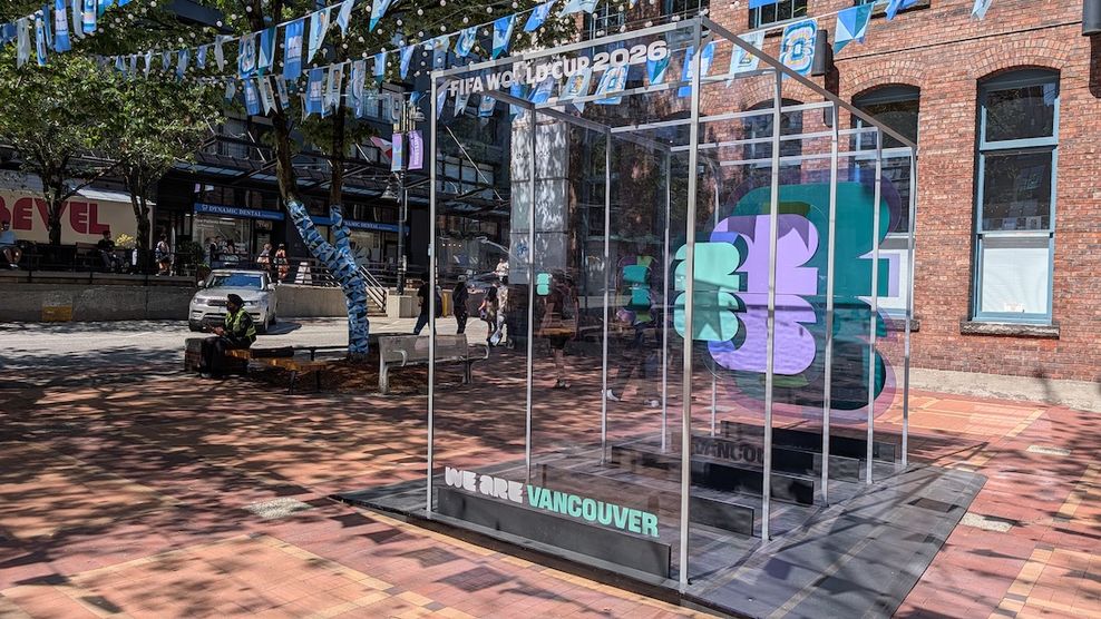 dear soccer fifa world cup logo art glass installation yaletown vancouver