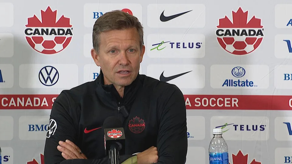 Canada men's national team coach Jesse Marsch speaks to reporters on Sunday, May 31, 2026.