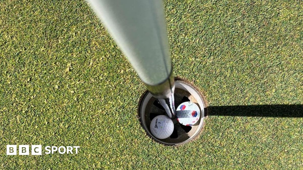 Two Golf balls in a hole on the Royal Liverpool Golf Club course