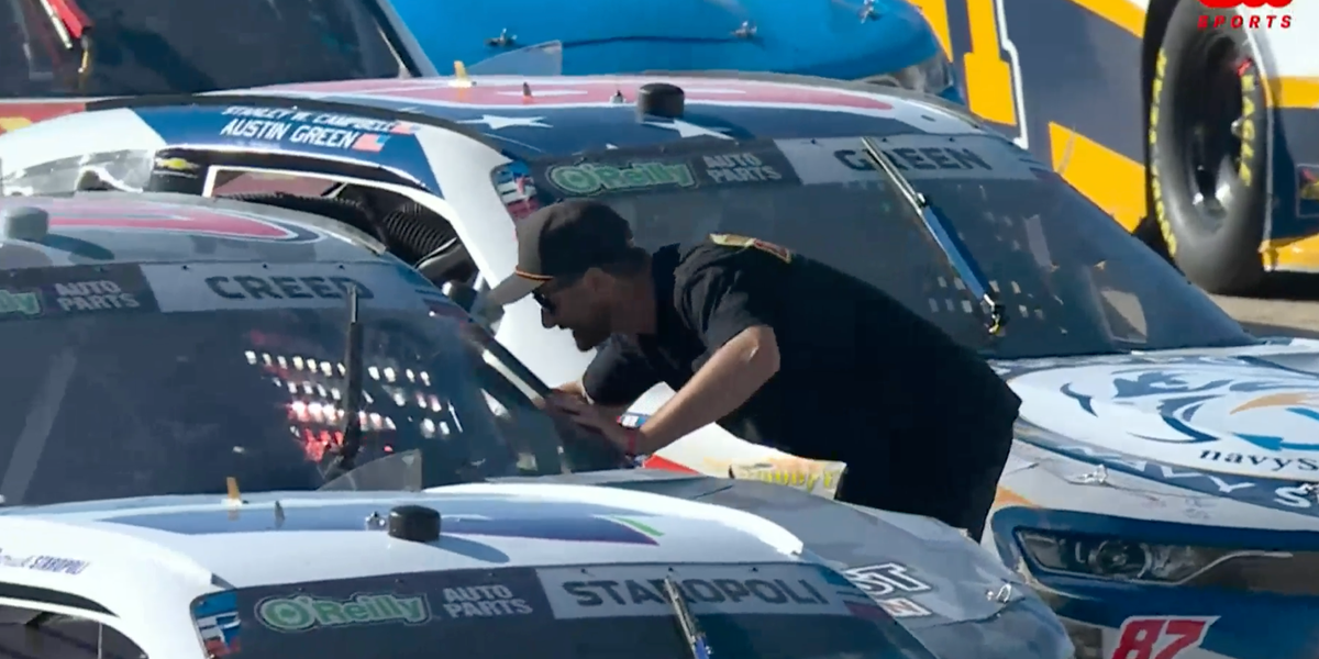 Fan Climbs Fence, Visits Sheldon Creed During NASCAR Red Flag