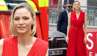 Princess Charlene of Monaco Goes for Fiery Red Style at F1 Grand Prix Practice