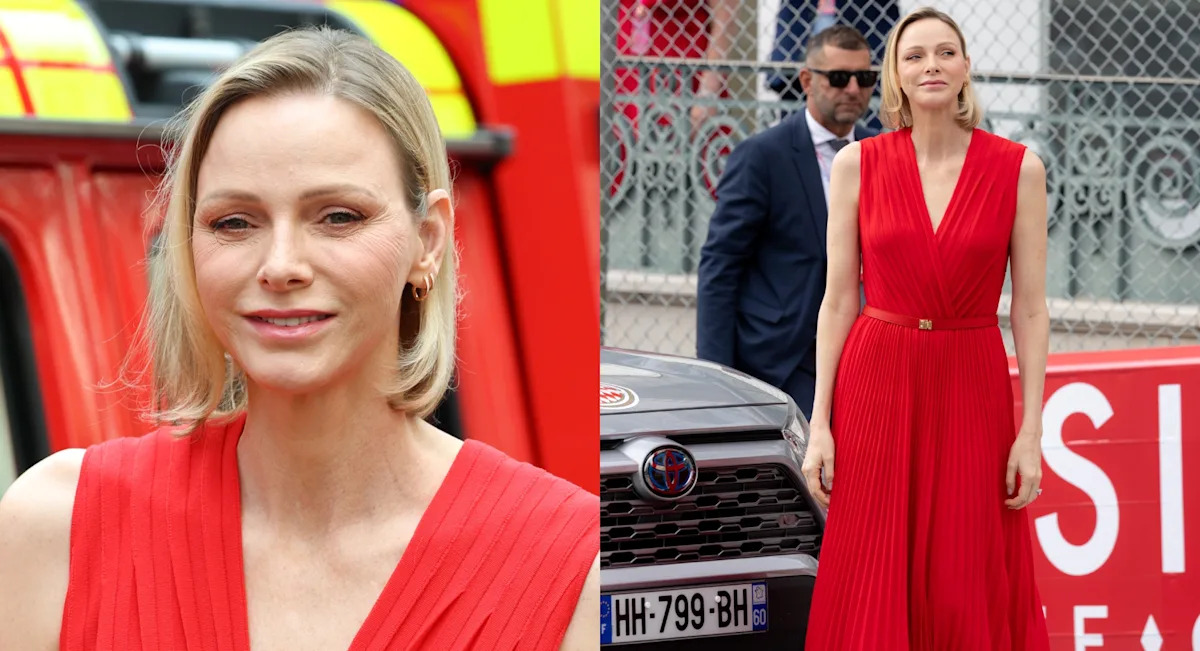 Princess Charlene of Monaco Goes for Fiery Red Style at F1 Grand Prix Practice