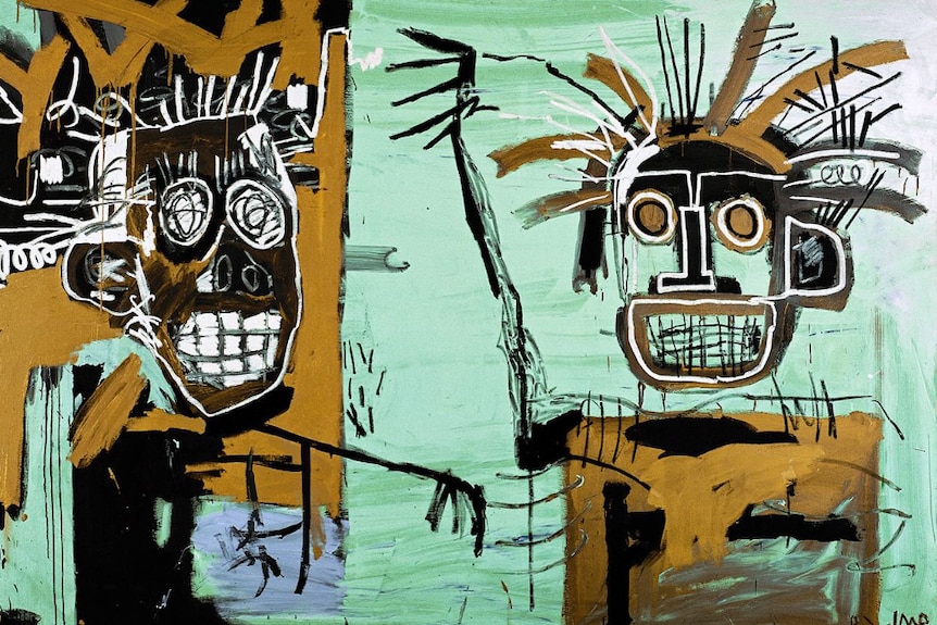 An artwork showing the outline of two people.